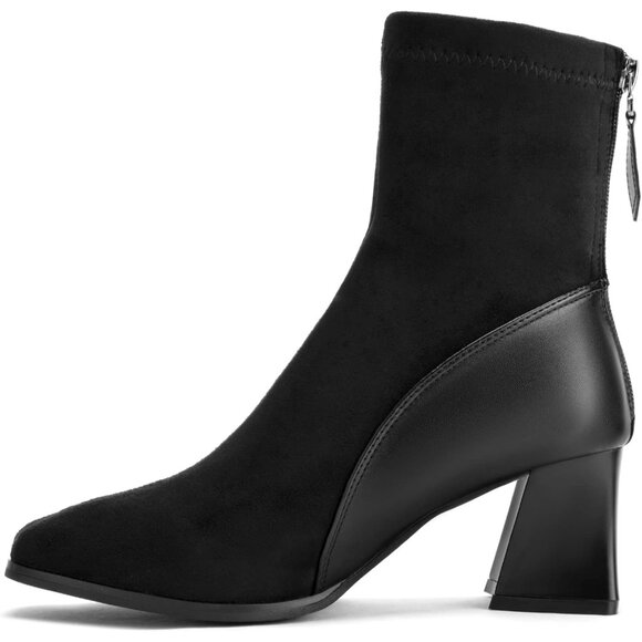 ⚡Women's Black Square Toe Ankle Boots Low Block Heel Chelsea Boots Back Zipper - Picture 3 of 6